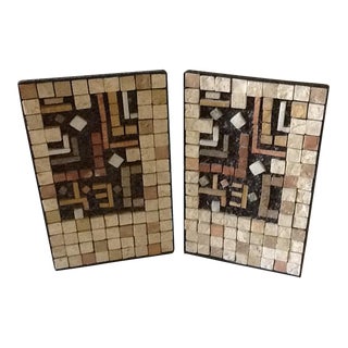 Mid-Century Modern Mosaics & Metal Bookends Pair For Sale