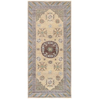Samarkand-Inspired Traditional Greek-Key Meander Border Beige Carpet "Aegean" For Sale