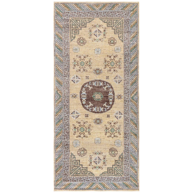 Samarkand-Inspired Traditional Greek-Key Meander Border Beige Carpet "Aegean" For Sale