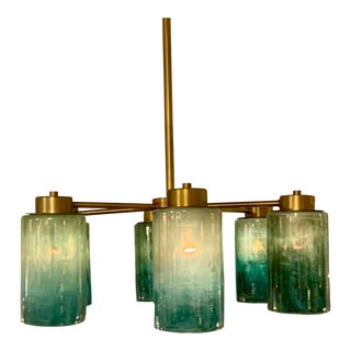 Jamie Young Turquoise Glass and Brass Vapor Chandelier For Sale
