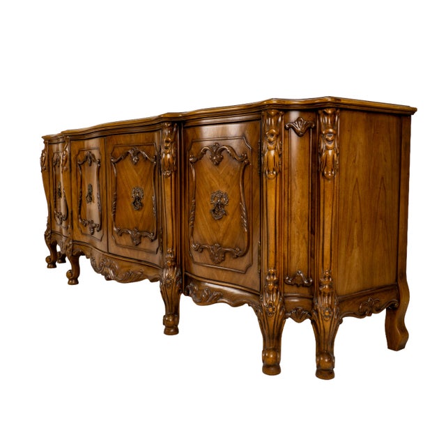 Vintage French Provincial Walnut Credenza Buffet Sideboard Carved Rococo 79" For Sale - Image 12 of 18