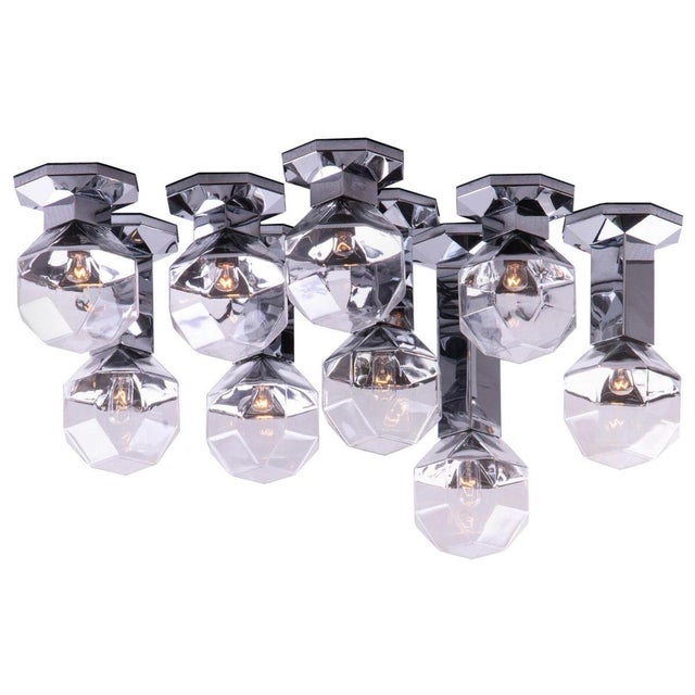 Cubist Chrome Flush Mounts or Sconces by Motoko Ishii for Staff, 1970s, Set of 9 For Sale - Image 9 of 9