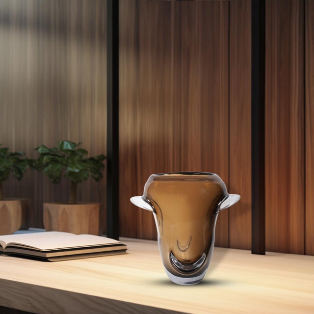Modern Smokey Umber Flared Edged Glass Vase- Tall For Sale - Image 3 of 11