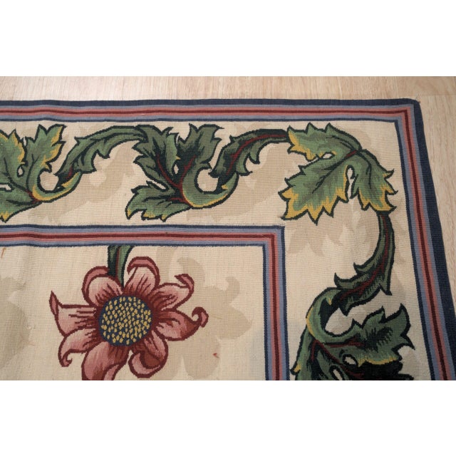 9x12 Vintage Aubusson Flat Weave Wool Rug, Ivory Garden Blossom For Sale - Image 4 of 12