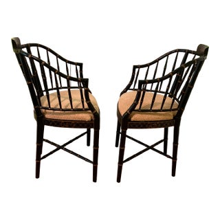 Baker Chinoiserie Faux Bamboo Accent Chairs - a Pair For Sale