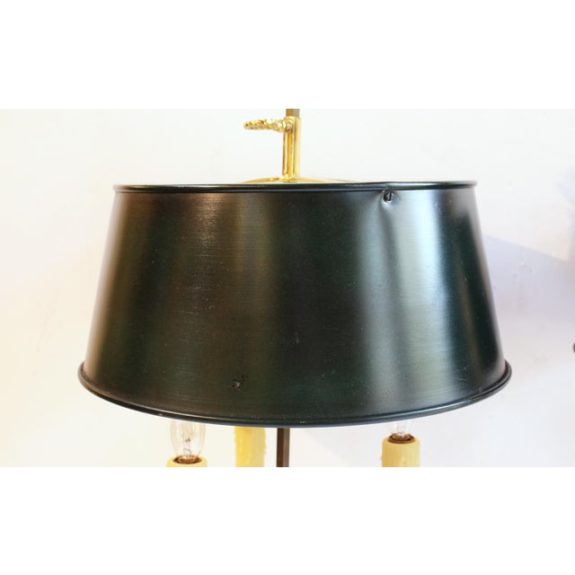 Circa 1920 Pair of French Bronze and Marble Bouillotte Lamps For Sale - Image 4 of 9