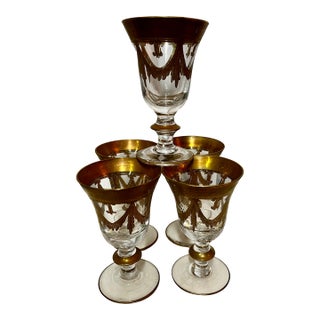Vintage Medici Artic Italica 14k Gold Swag Design Wine Glasses- Set of 5 For Sale