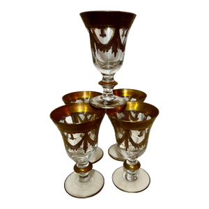 Vintage Medici Artic Italica 14k Gold Swag Design Wine Glasses- Set of 5