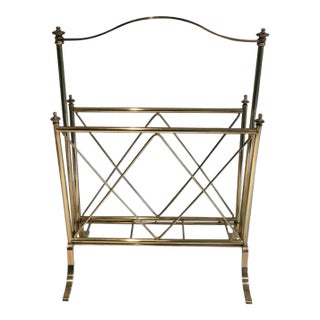 Circa 1940 French Neoclassical Brass Magazine Rack Attributed to Maison Jansen For Sale