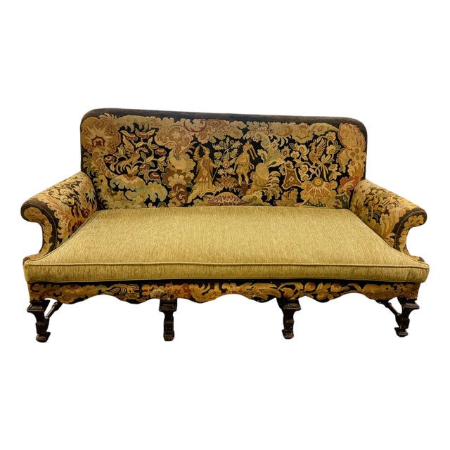Antique Needlepoint Tapestry Settee For Sale