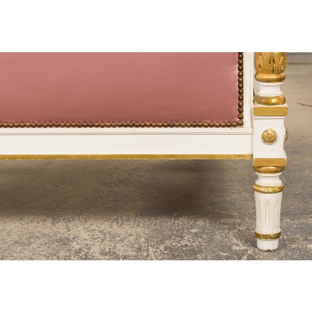 Mid-Century Louis XVI Twin Bed Frames, Pink Silk, Painted Wood, 1940 For Sale - Image 11 of 18