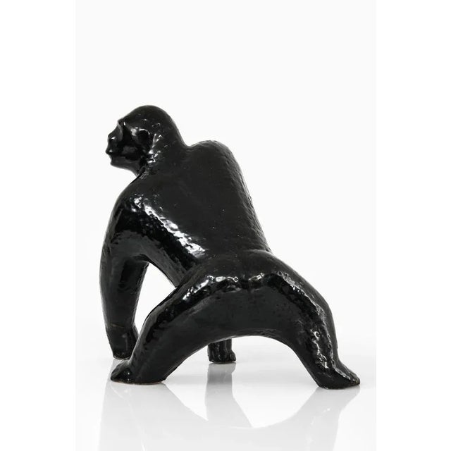 Gorilla Sculpture in Black Glazed Ceramic, 1960s For Sale - Image 3 of 5