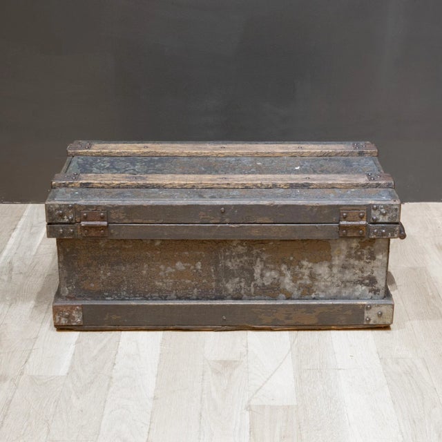 Early 20th C. Distressed Metal Chest C.1930 For Sale - Image 9 of 10