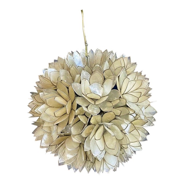 Vintage 18" Capiz Shell Lotus Flower Chandelier For Sale