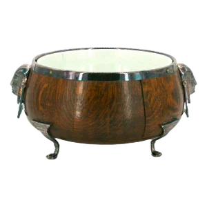 19th Century English Oak / Porcelain Centerpiece Bowl