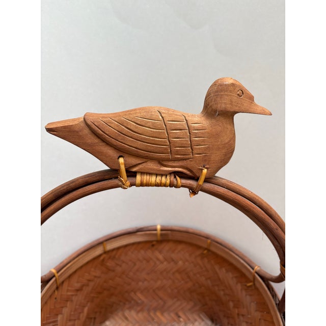 Vintage Rustic Asian Wood Carved Duck Basket For Sale - Image 4 of 10