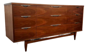 1960s Mid Century Modern Restored Long Dresser Credenza Walnut Kent Coffey Tableau