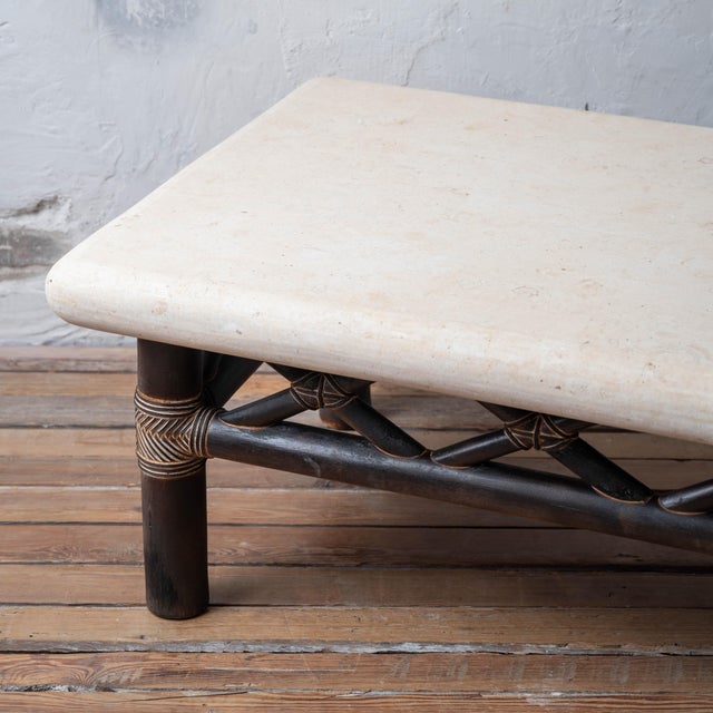 Shou Sugi Ban Bamboo and Stone Coffee Table, 1980s For Sale - Image 9 of 18