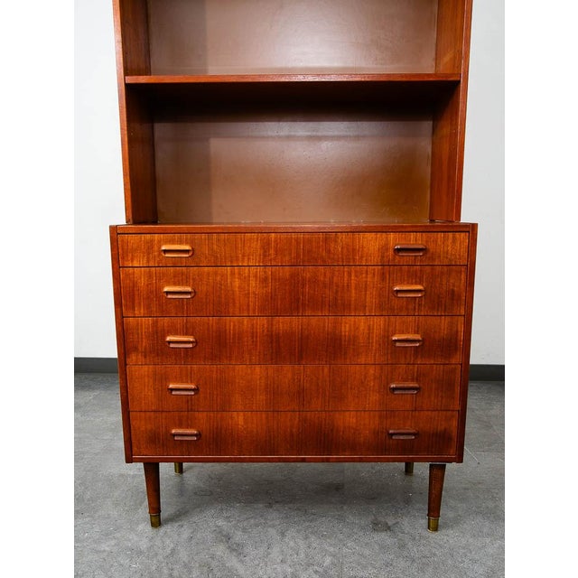 Mid Century Danish Modern Bookshelf Cabinet Teak Shelves 5 Drawers Shelves MCM For Sale - Image 4 of 12