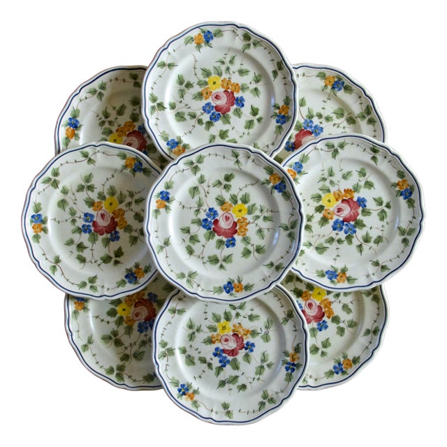 Vintage French Dessert Plates from Longchamp, 1950, Set of 9 For Sale