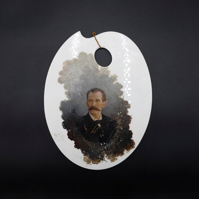 Mexican Oil Portrait on Large Vintage Oval Ceramic Artists' Palette For Sale - Image 3 of 5