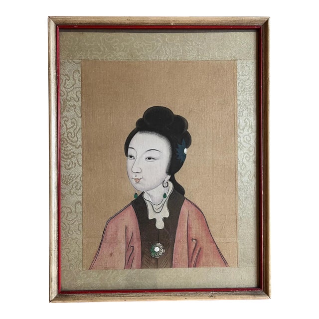 Antique 19th Century Chinese Painting on Silk Portrait of a Lady For Sale