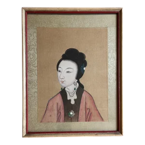Antique 19th Century Chinese Painting on Silk Portrait of a Lady