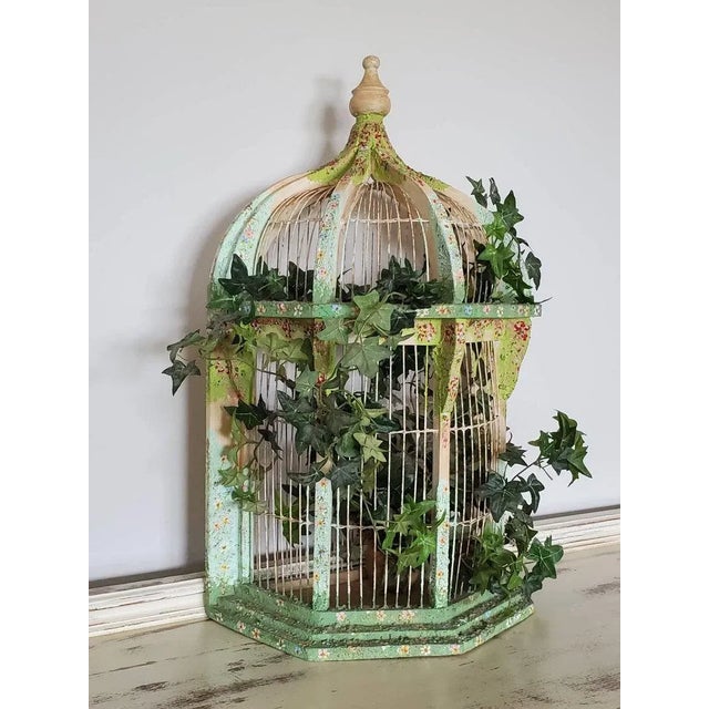 Whimsy Chic Decorative Distressed Painted Bird Cage For Sale - Image 11 of 11