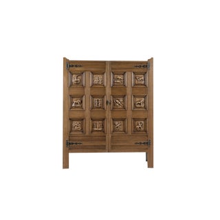 Oak Cabinet with Hand-Carved Front with Horoscope Drawers, Germany, 1960s For Sale