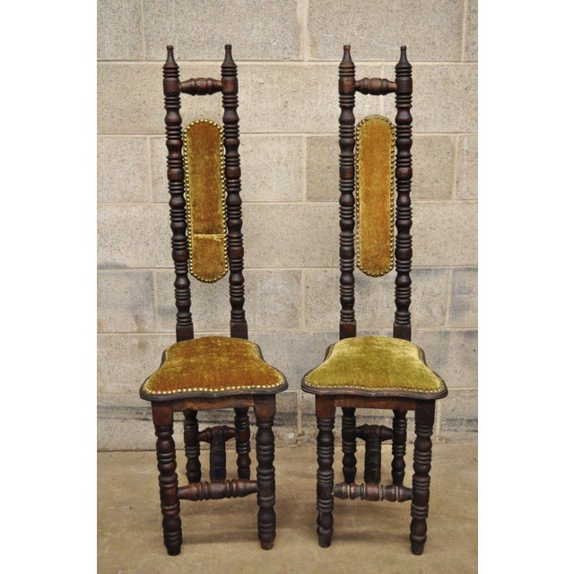 Vintage Spanish Jacobean Renaissance Revival Gothic Hall Prayer Chairs