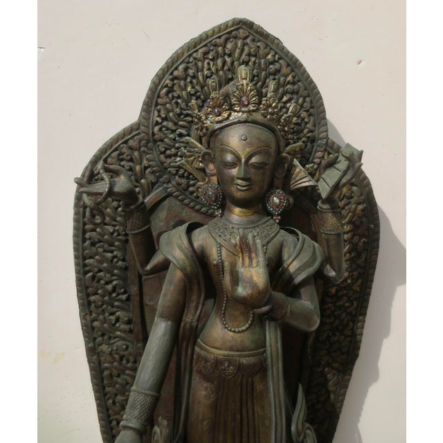 Copper Repousse Manjusri Late 19th Nepal For Sale - Image 4 of 16