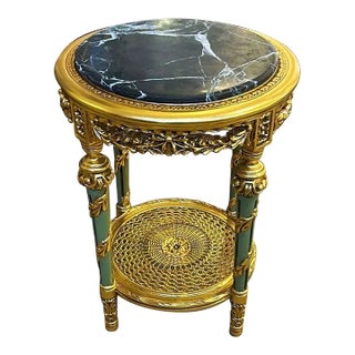 1990s Side Table Marble Topped Gold Italian Style For Sale