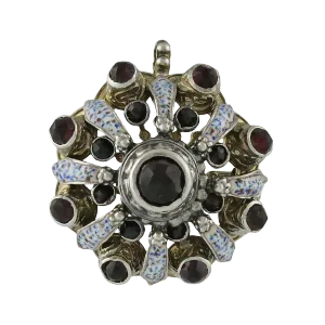 Victorian Austro Hungarian Silver Enamel Garnet Pin / Pendant
