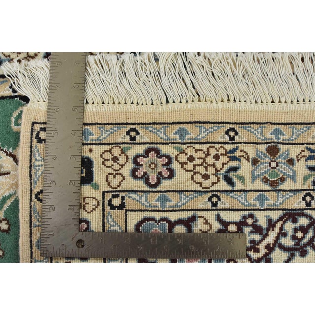 Fine Nain Rug 3’3” X 4’10” Green Wool/Silk Traditional Hand-Knotted Carpet For Sale - Image 12 of 12