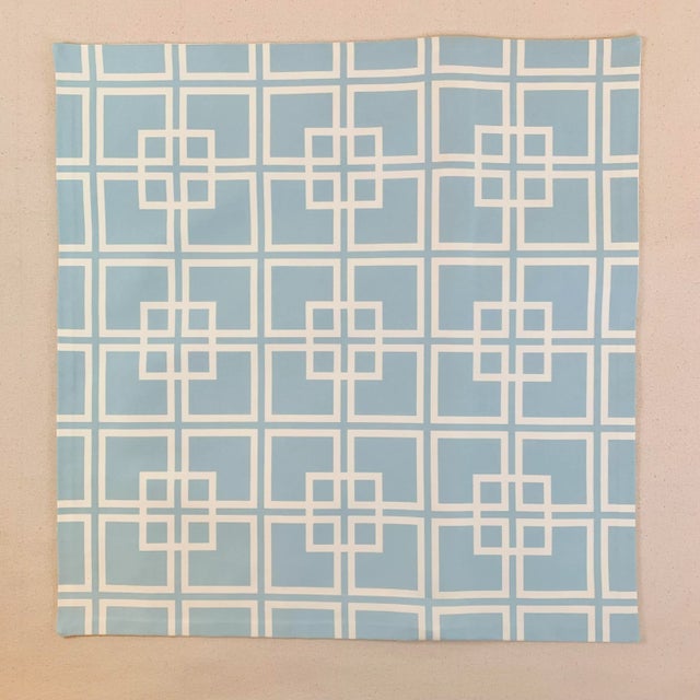 Chinoiserie Designer Vicki Payne Free Spirit Aqua & Cream Chinoiserie Chippendale Fretwork Lattice Trellis Pillow Covers- a Pair For Sale - Image 3 of 5