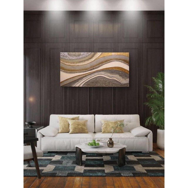 Resin Geode Painting, Gold Leaf and Crushed Glass (48"x24") For Sale In New York - Image 6 of 10