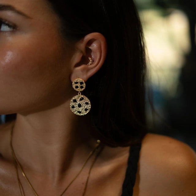 Celestial Harmony Black Onyx Gold Earrings, A Pair For Sale - Image 4 of 9