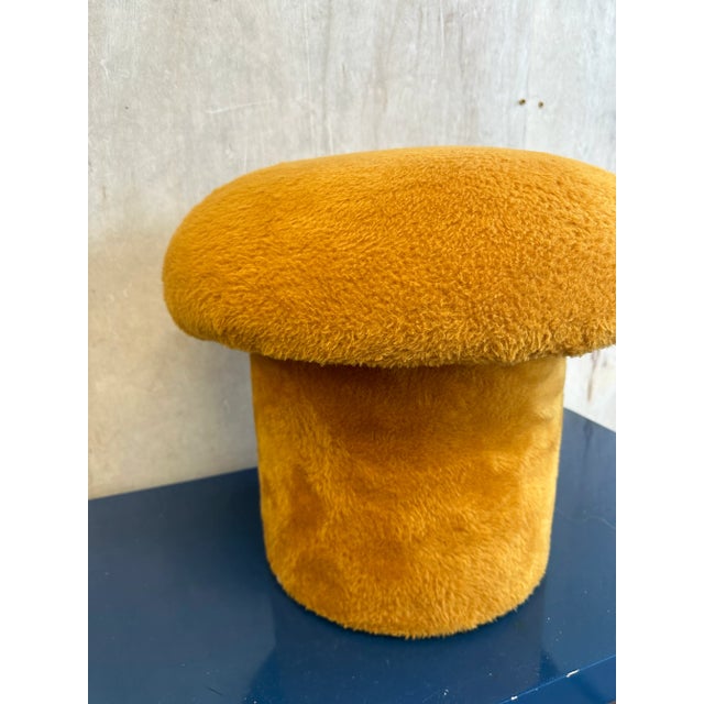 Pop Art 1970s Vintage Mushroom Footstool in Orange Shag For Sale - Image 3 of 8
