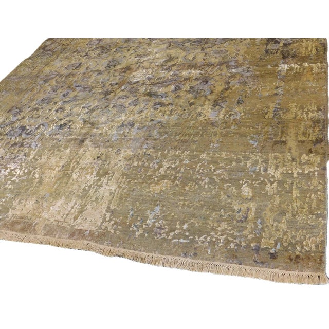 Textile Rare and One-of-a-Kind Hand Knotted Rug With High and Low Texture in Wool and Real Silk. 9'x 12'1" For Sale - Image 7 of 18