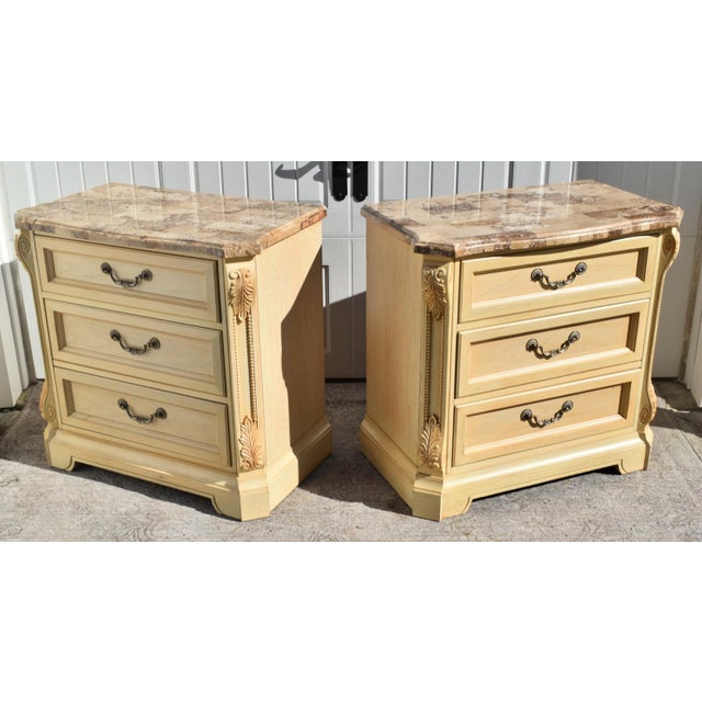 Vtg. Pair of Thomasville Marble Top Italian Provincial Oversized Nightstands For Sale - Image 12 of 13