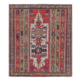 Rug & Kilim’s Tribal Style Square Rug in Red With Geometric Patterns For Sale