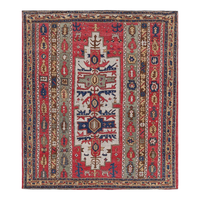 Rug & Kilim’s Tribal Style Square Rug in Red With Geometric Patterns For Sale