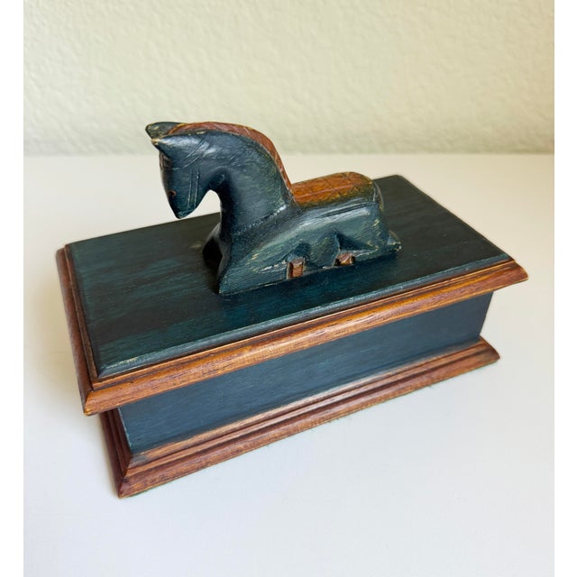 Wood Vintage Folk Art Carved Horse Box For Sale - Image 7 of 9