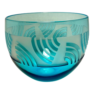1989 Steven Correia Art Glass Cameo Carved Blue Bowl Signed & Dated 7.5" Diameter