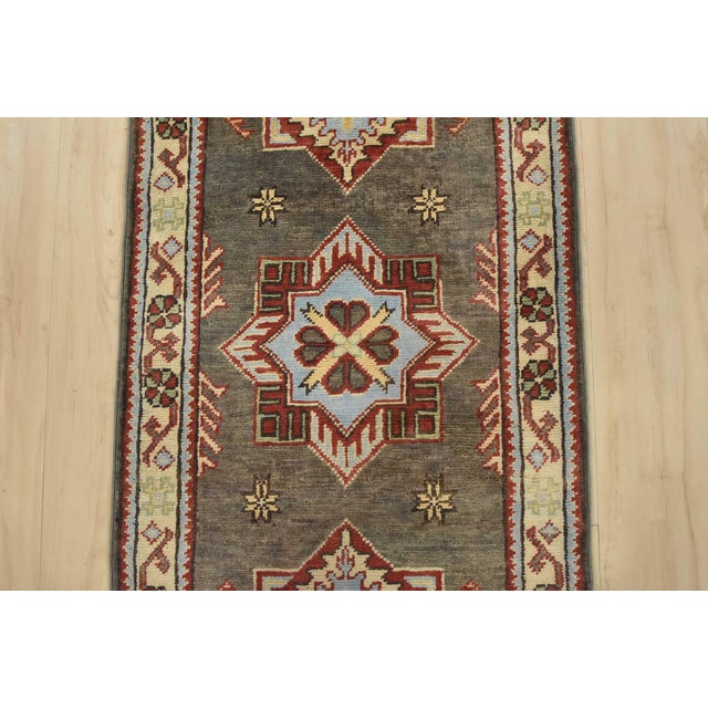 2020s Kazak Runner 2’1” X 6’2” Gray Wool Tribal Hand-Knotted Oriental Rug For Sale - Image 5 of 11
