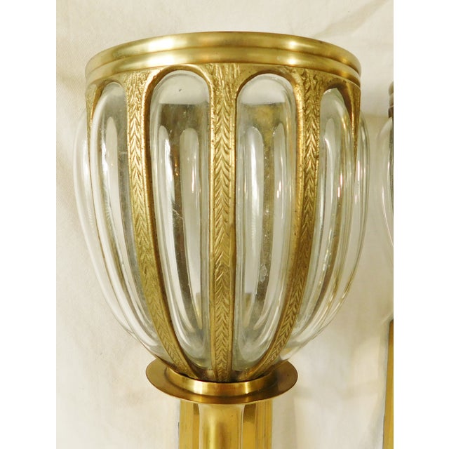 Large Pair Vintage Bombay Company Solid Brass & Hand Blown Glass Candle Holder Wall Sconces