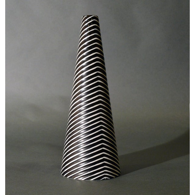 Stig Lindberg Gustavsberg Domino Series Black and White Stoneware Cone Vase, 1950s Swedish Modern For Sale - Image 11 of 12