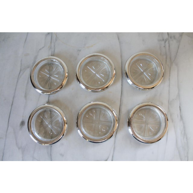 Mid 20th Century Vintage B. Rogers Sterling Silver & Glass Coasters S/6 For Sale - Image 5 of 12