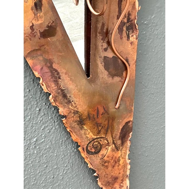 Vintage Post Modern Copper Triangle Wall Mirror For Sale - Image 9 of 12