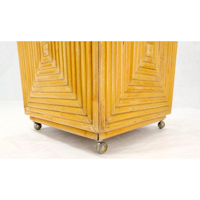Mid-Century Modern Reed Bamboo Rattan Square Cube Shape Planter Stand on Wheels For Sale - Image 10 of 12